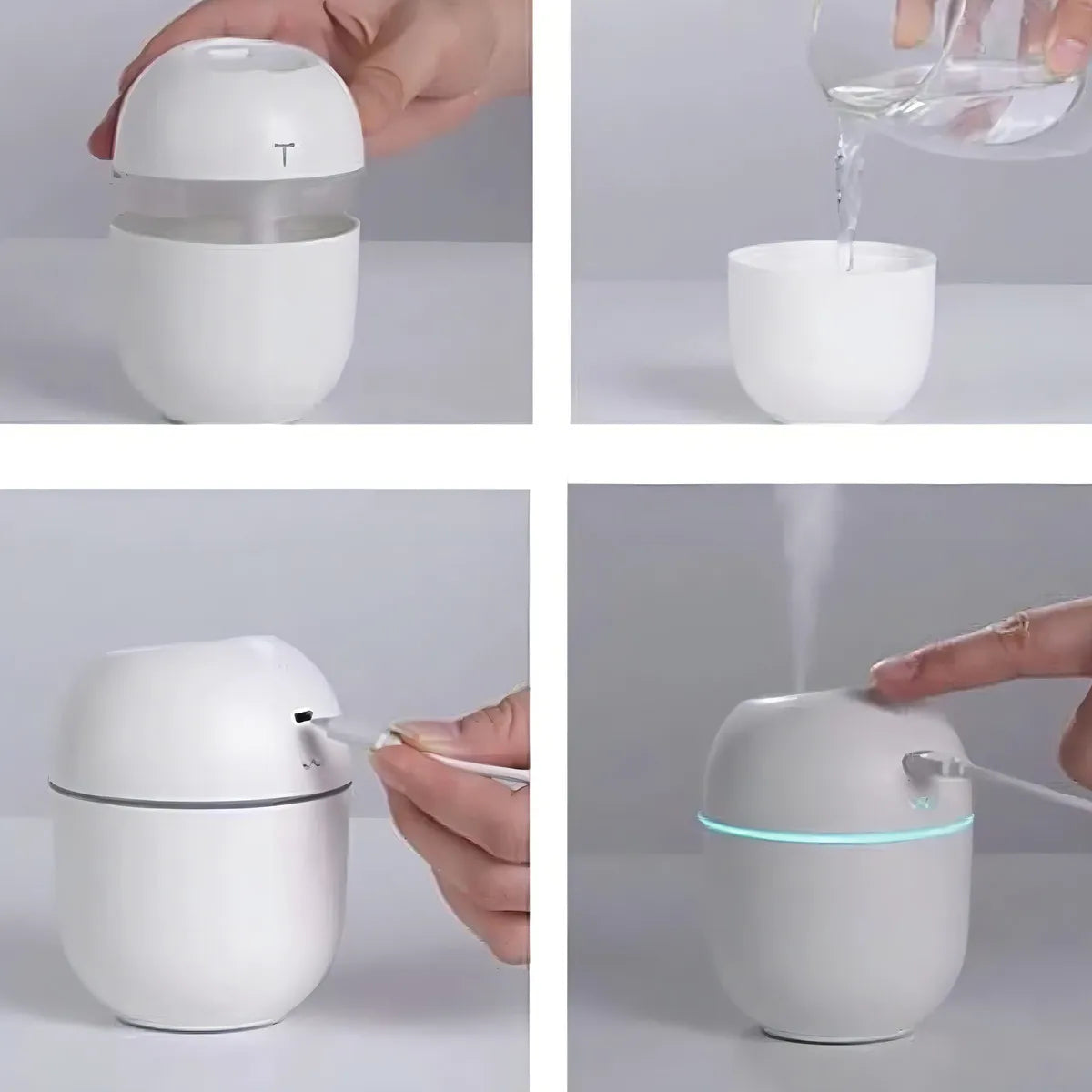 Mini humidificador de aire portátil, purificador USB, LED, 220 ml, color blanco