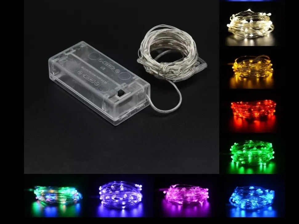 Alambre Micro 40 Led 2m Pilas Hilo Luz Hada Colores Supli Blanco, Rojo, Azul, Fucsia, Verde, Calido, Rosado, Multicolor, Verde/rojo