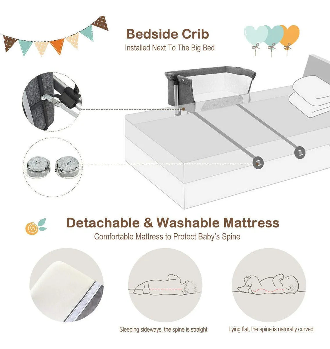 Cuna Portátil De Viaje Para Bebé Con Colchón Desmontable