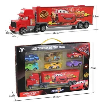 Cars Rayo Mcqueen Mula Camión Mack + 6 Carros Impulso Niños Rojo Rayo Mcqueen