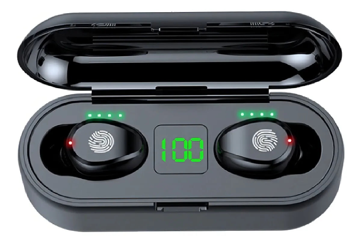Audífonos in ear inalámbricos F9 negro con luz LED