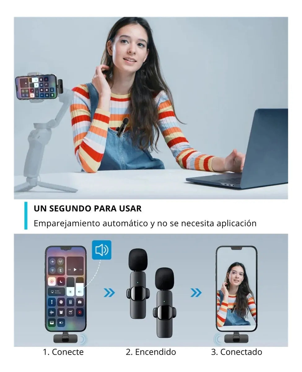 Microfono Inalambrico K9 Solapero 2en1, Celular Tipo C Color Negro