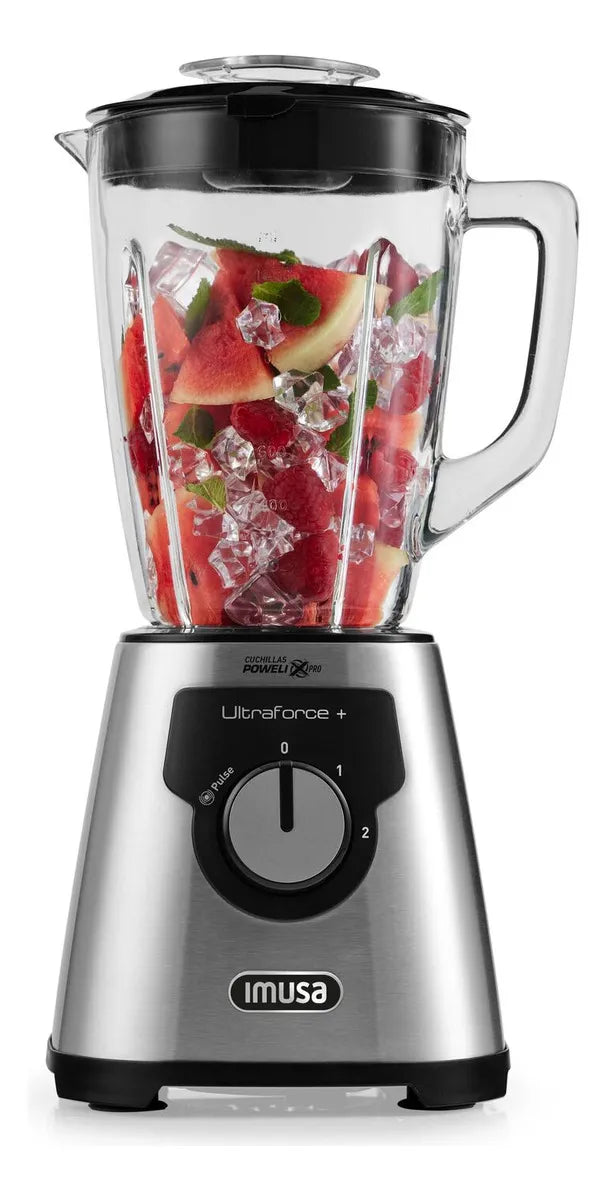 Licuadora Imusa Ultraforce + 2v Vaso De Vidrio 2.2l Color Plateado