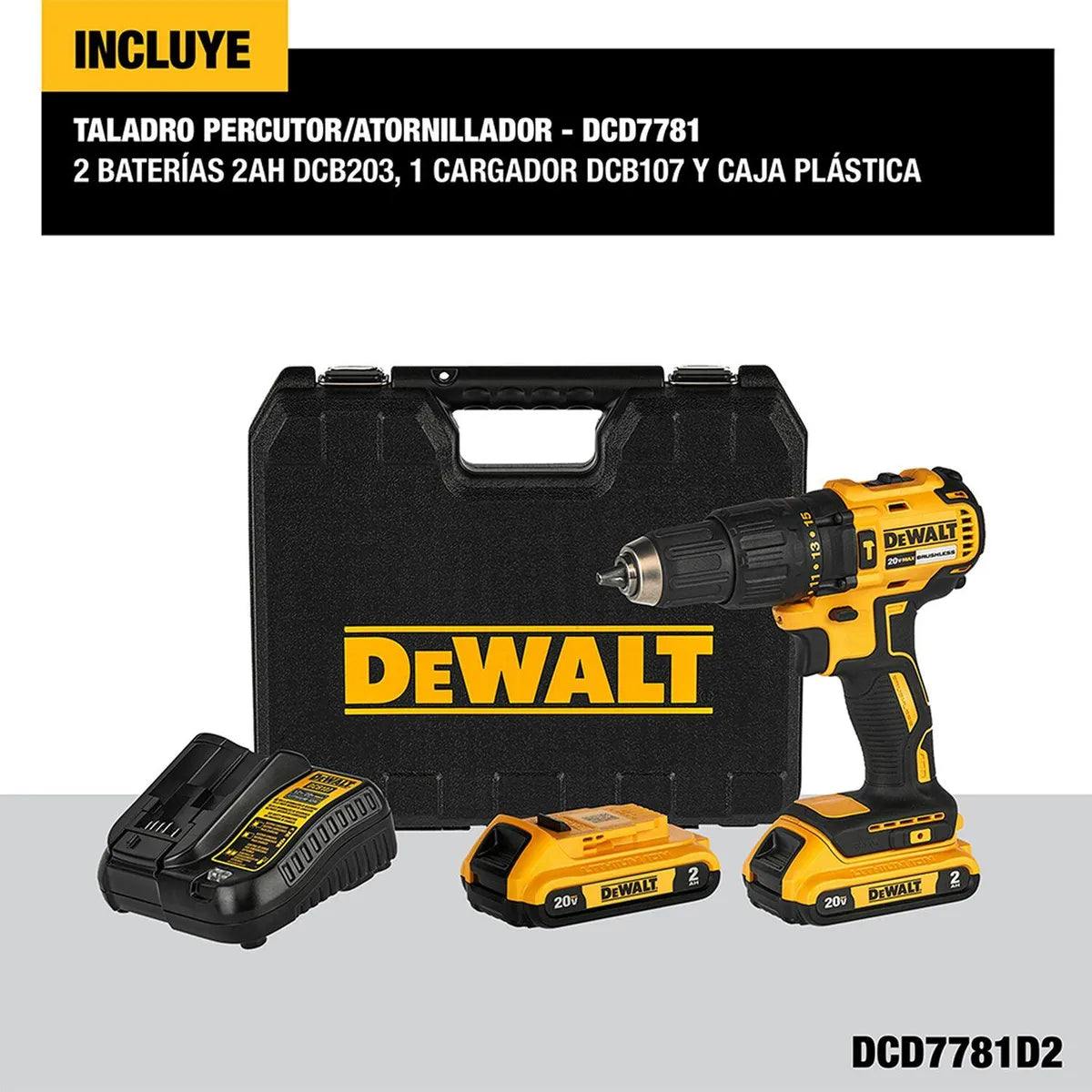 Kit Taladro Percutor 1/2 20v 2 Bat Carg Dewalt Dcd7781d2-b3 - Amarillo