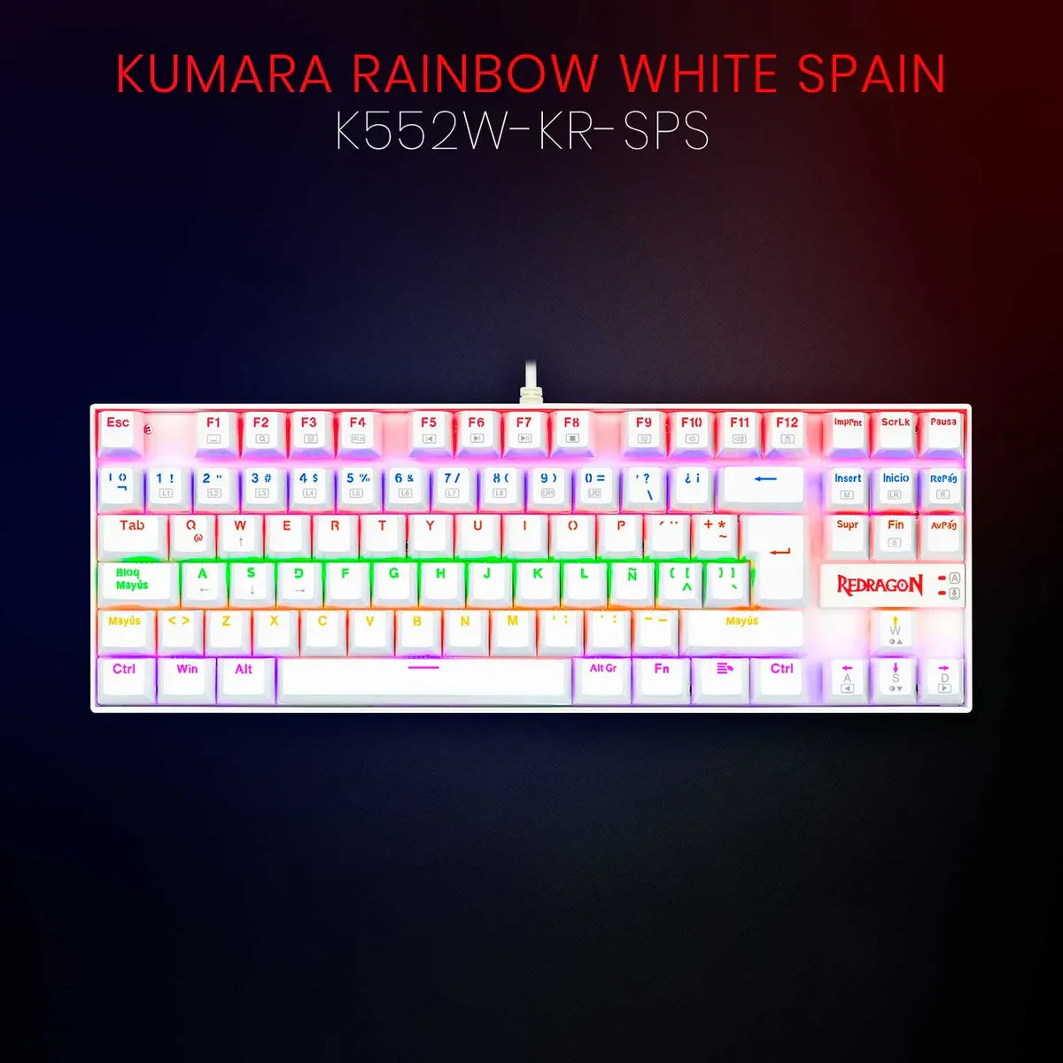 Redragon Teclado Gamer Mecánico K552w-kr Kumara, Switch Red Color del teclado Blanco Idioma Español Latinoamérica