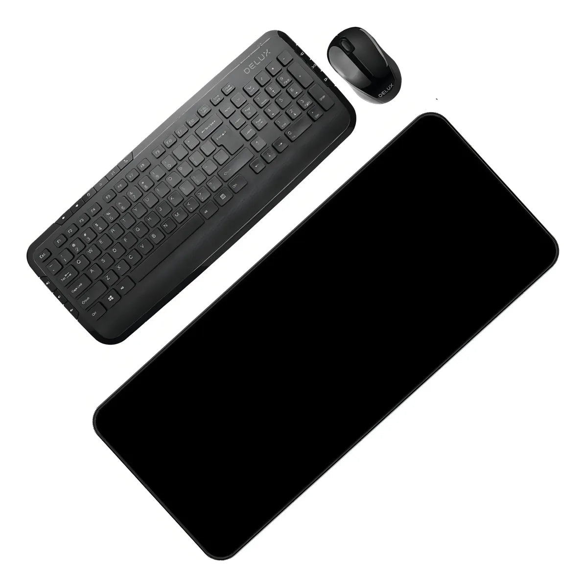 Combo Delux Teclado Slim Multimedia + Mouse + Pad Mouse Xxl Mouse Negro Teclado Negro