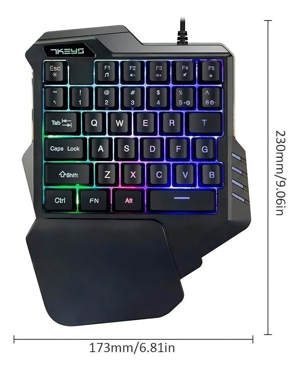 Teclado Gamer Usb Una Mano Retroiluminado 8 Colores Color del teclado Negro