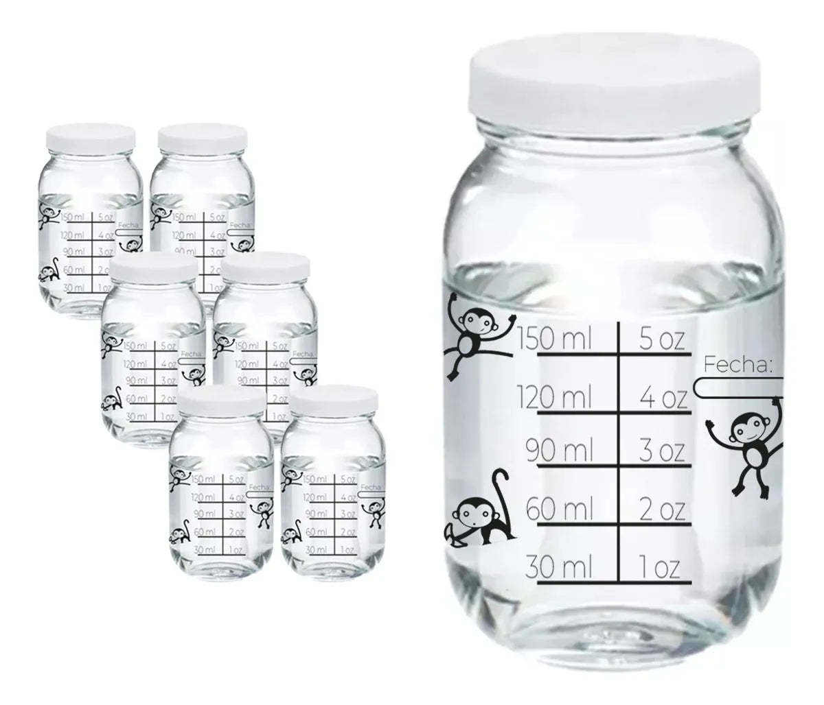 6 Frascos Medidor Envase Vidrio Almacenar Leche Materna 8 Oz