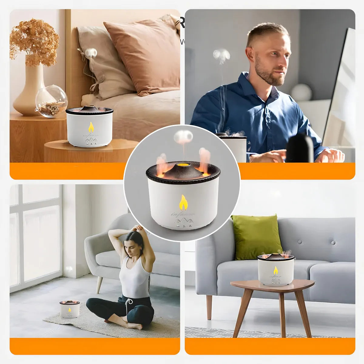 Volcan Humificador Difusor De Aromas Luces Led Efecto Real Color Blanco