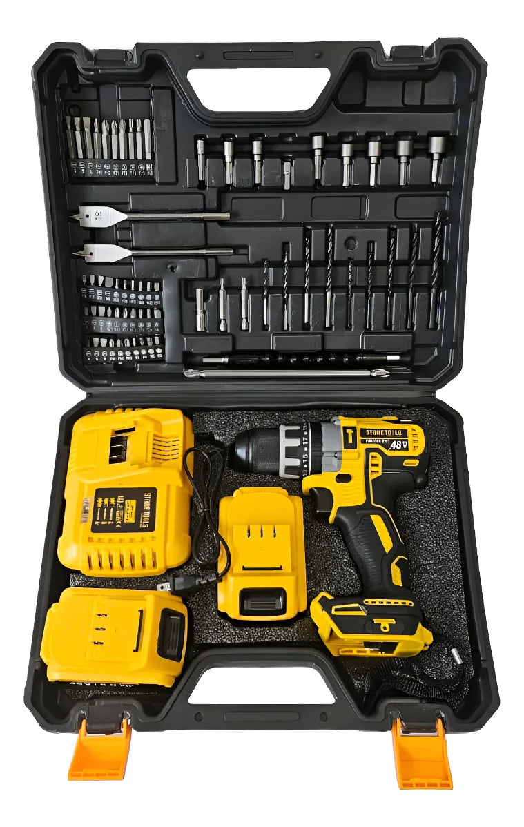 Taladro Percutor Inalámbrico 13mm 48v Brushless + Accesorios Amarillo 50/60