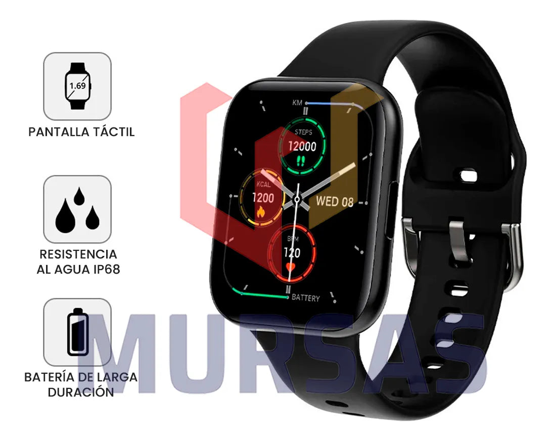 Reloj Smartwatch Deportivo Redes Sociales Llamadas Táctil Negro