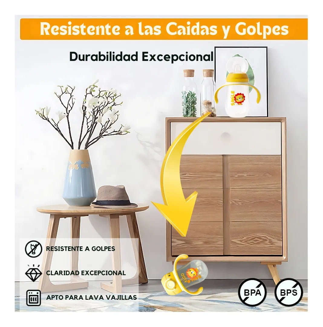 Vaso Pitillo Entrenador Antiderrame De Agua Para Bebe 9oz Color Amarillo