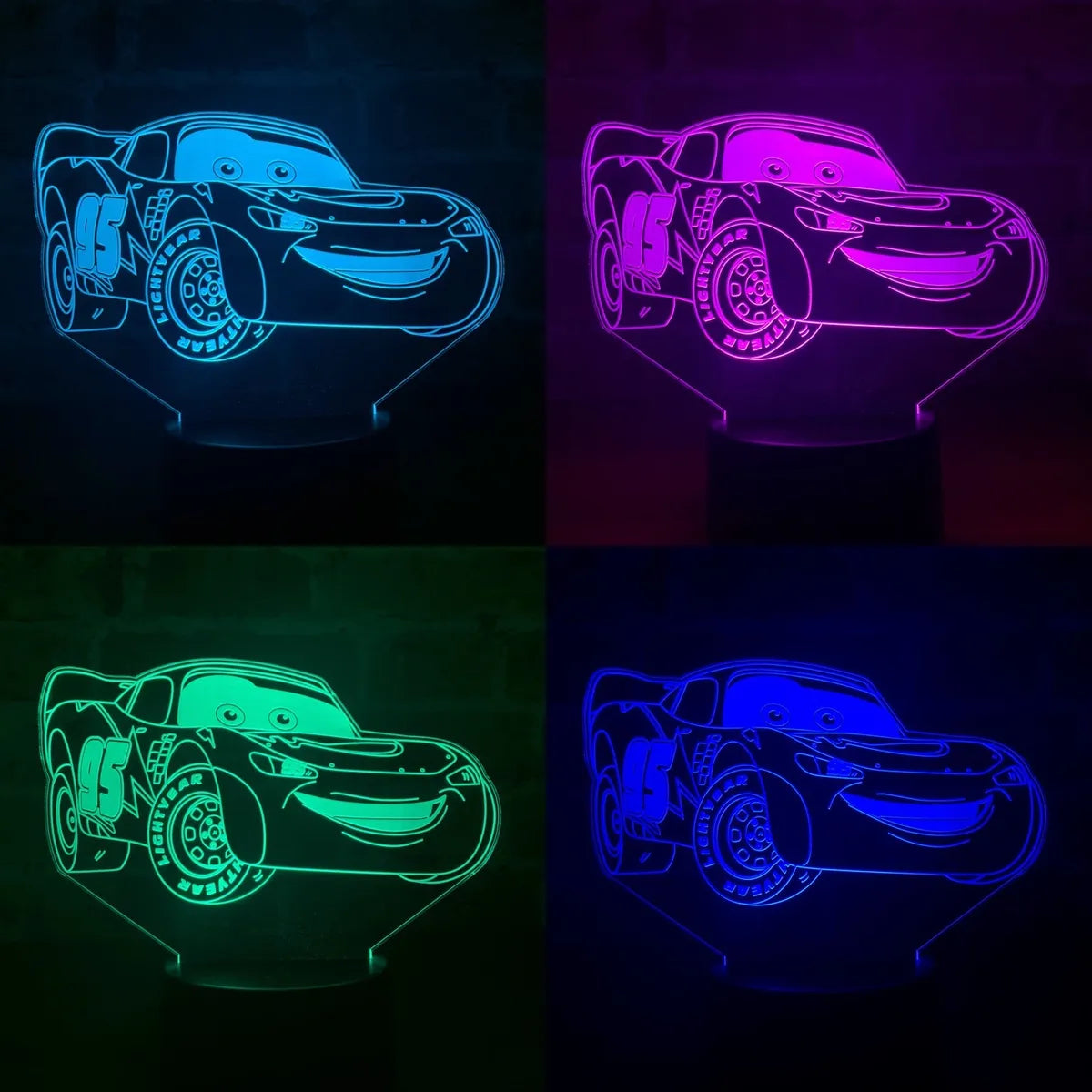 Lámpara De Noche Led Cars Rayo Mcqueen Decoración Regalo Negro