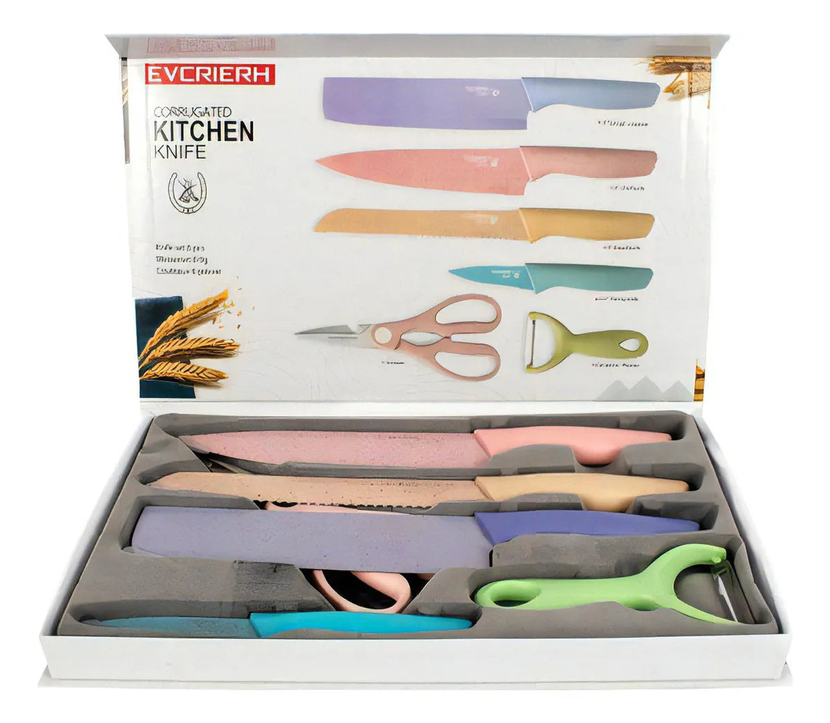 Set Cuchillos 6 Pzs Acero Inoxidable Mármol Mango Ergonómico Pastel