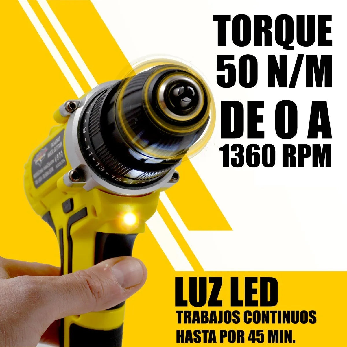 Taladro Atornillador Inalambrico 1360 Rpm Color Amarillo Frecuencia 60 rpm