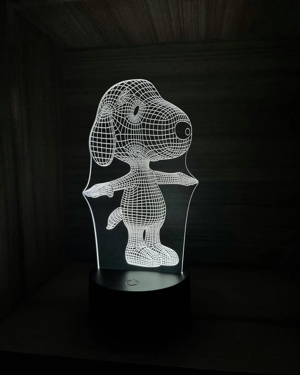 Lámpara De Noche Led 3d Snoopy Holograma Decoración Regalo - Negro