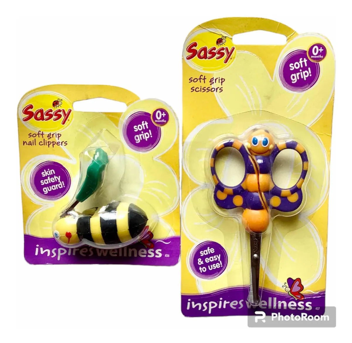 Cortauñas Abejita Y Tijeritas Mariposita Bebe Y Niños Set Amarillo Y Negro