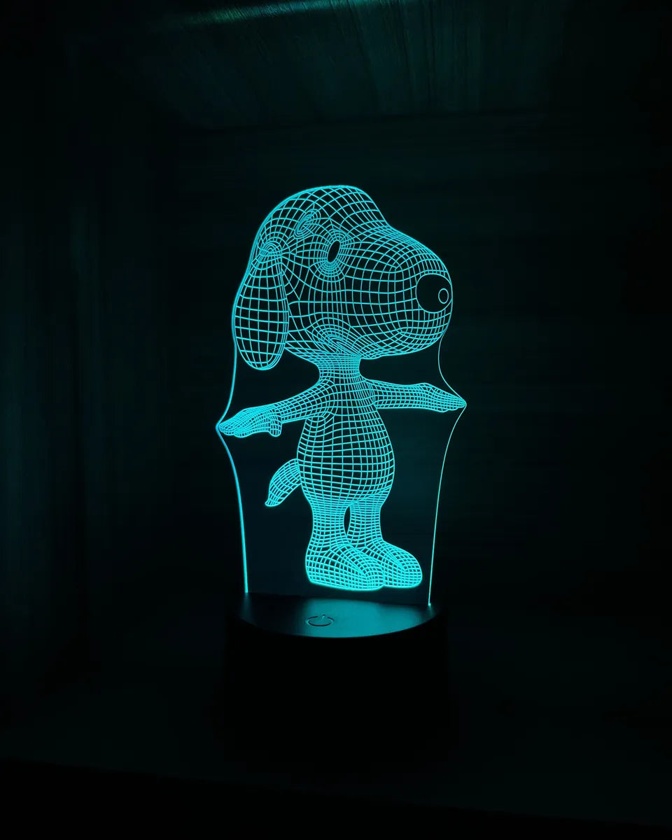 Lámpara De Noche Led 3d Snoopy Holograma Decoración Regalo - Negro