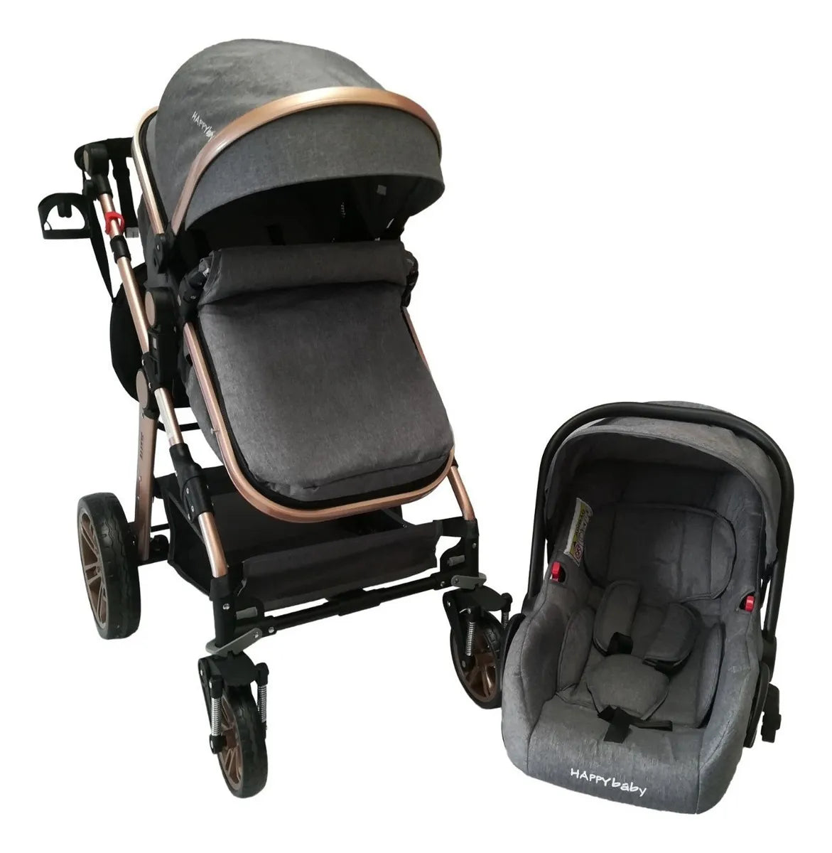 Coche de paseo Happy Baby Alizze travel system gris con chasis color dorado