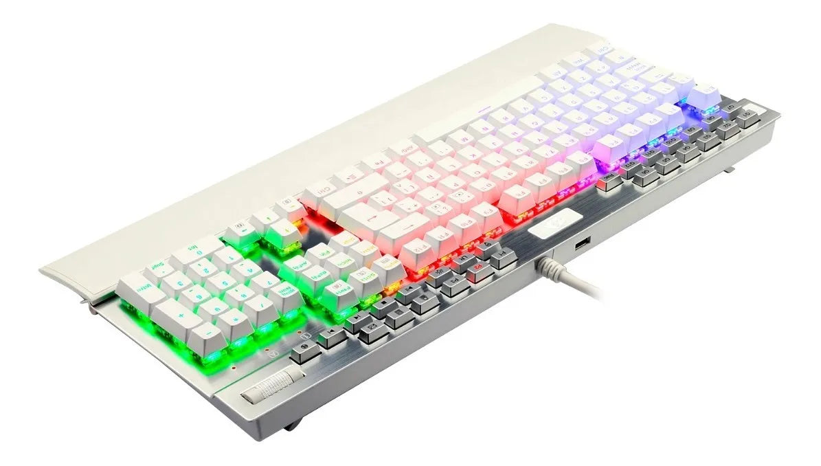 Teclado Redragon Yama QWERTY Outemu Purple español latinoamérica color blanco con luz RGB