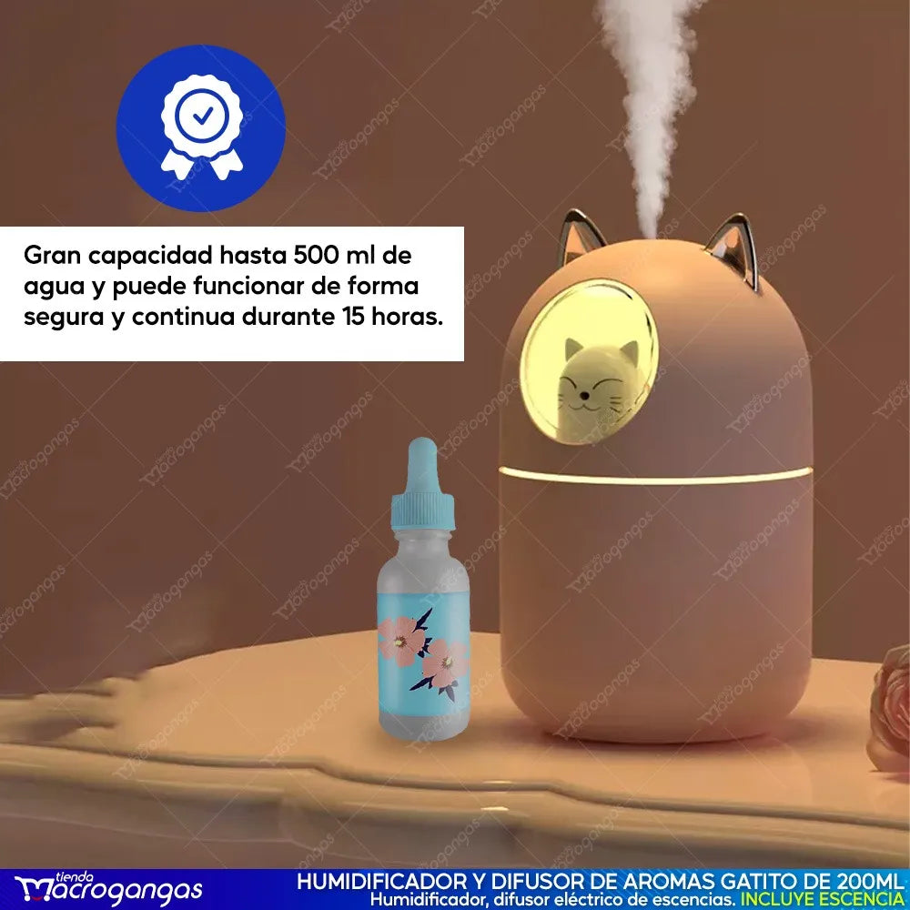 Humificador Difusor Aromas Gatito + Esencia - Blanco