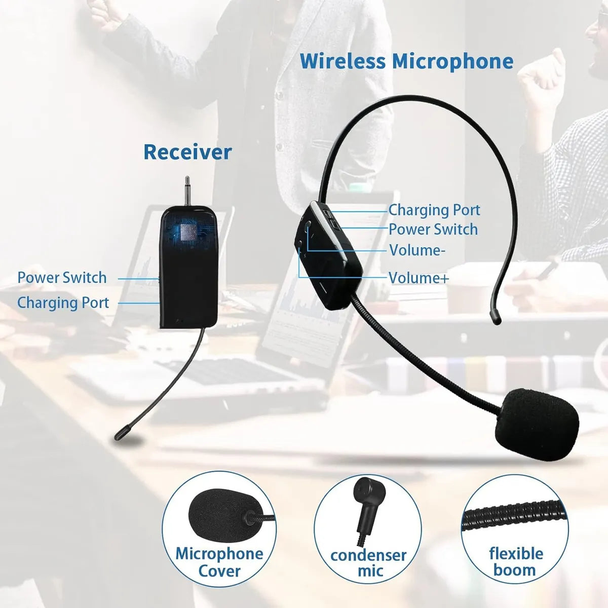Sistema De Micrófono Inalámbrico 2.4g Portatil /dos Personas Negro