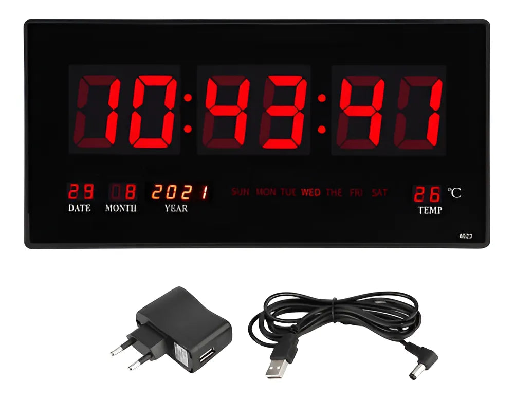 Reloj de pared LED digital grande con temperatura de día, mes y año