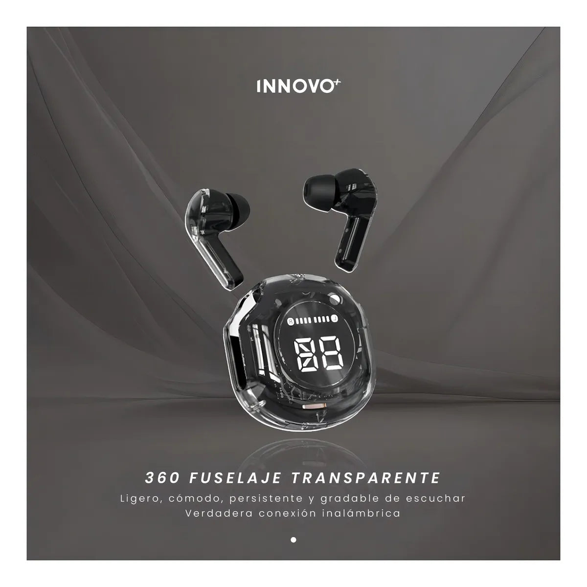 Audífonos Innovo PodsPRO Bluetooth Inalámbricos Negro con Micrófono y Luz LED