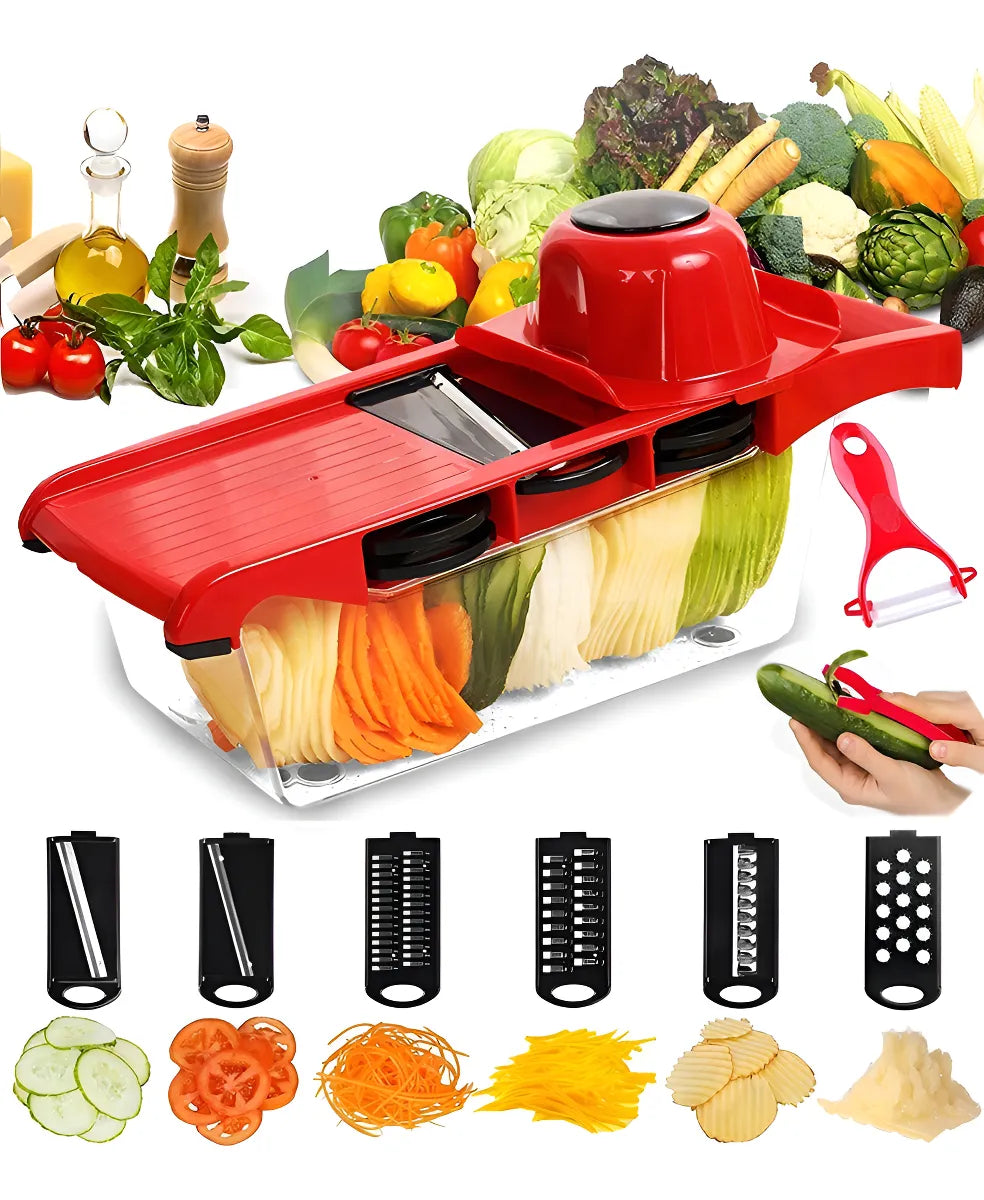 Rallador de mandolina, queso, patatas, verduras, verduras, 6 en 1