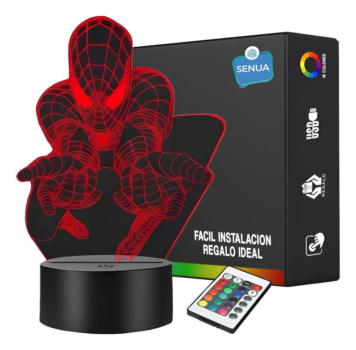 Lámpara De Noche Led Spiderman Decoración Regalo Holograma - Negra