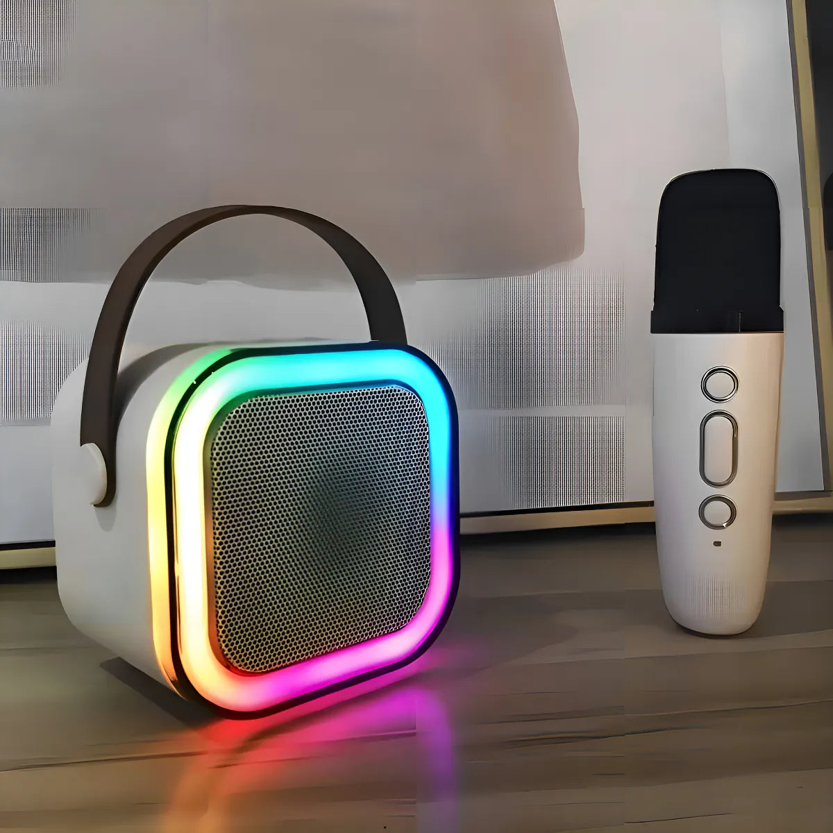 Mini Parlante Karaoke K12 Audiok Con Efectos De Luz Y Efectos De Voz Color Rosa