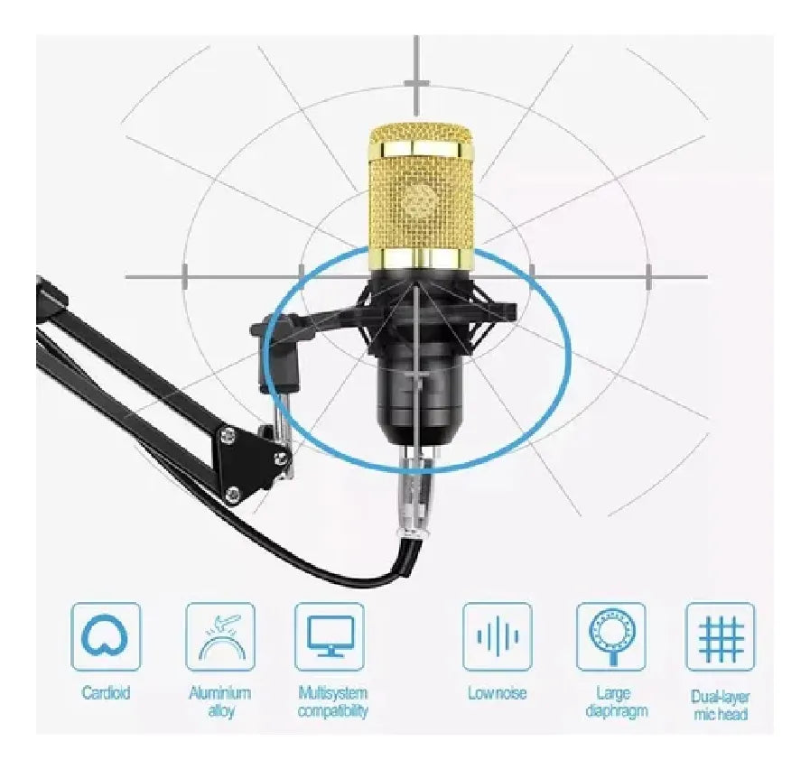 Kit Micrófono Condensador + Tarjeta Sonido Bluetooth V8 Negro