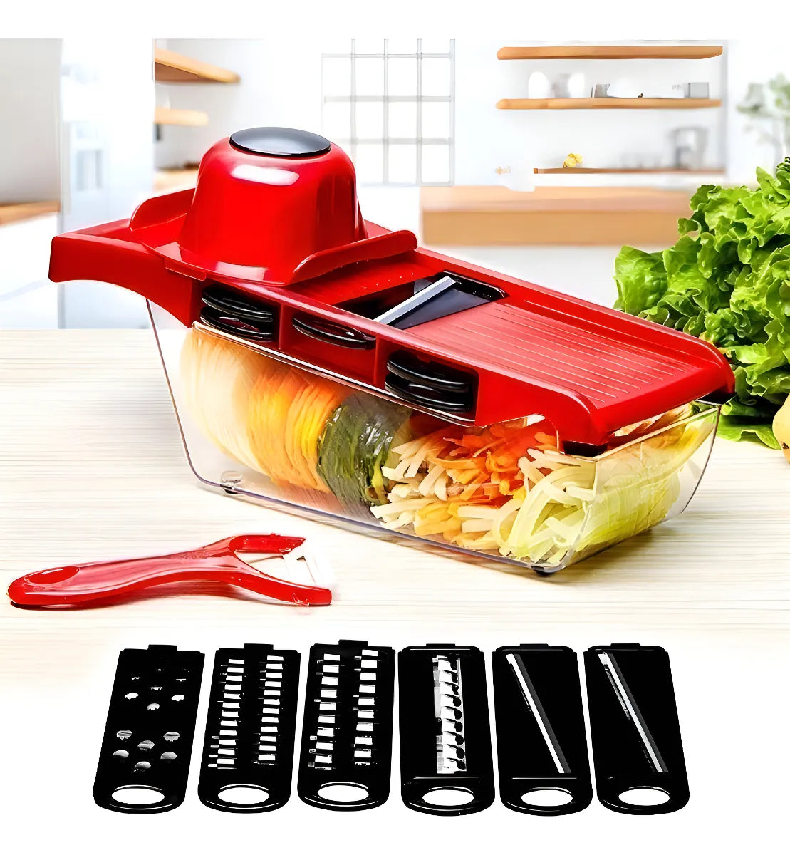 Rallador de mandolina, queso, patatas, verduras, verduras, 6 en 1