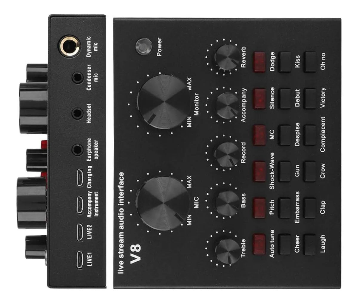 Mezcladora Tarjeta Sonido V8 Audio Grabacion Efectos Interfa Negro