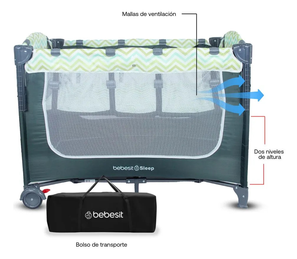 Cuna Corral Colecho Para Bebe Con mosquitero Sleep 2 en 1 Bebesit Incluye Bolsa de viaje