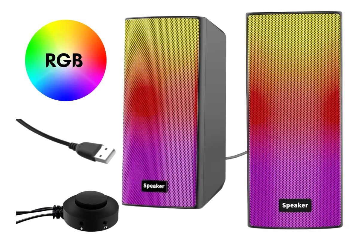Parlantes Rgb Bluetooth Para Pc Celular Lindos Alambrico New Negro