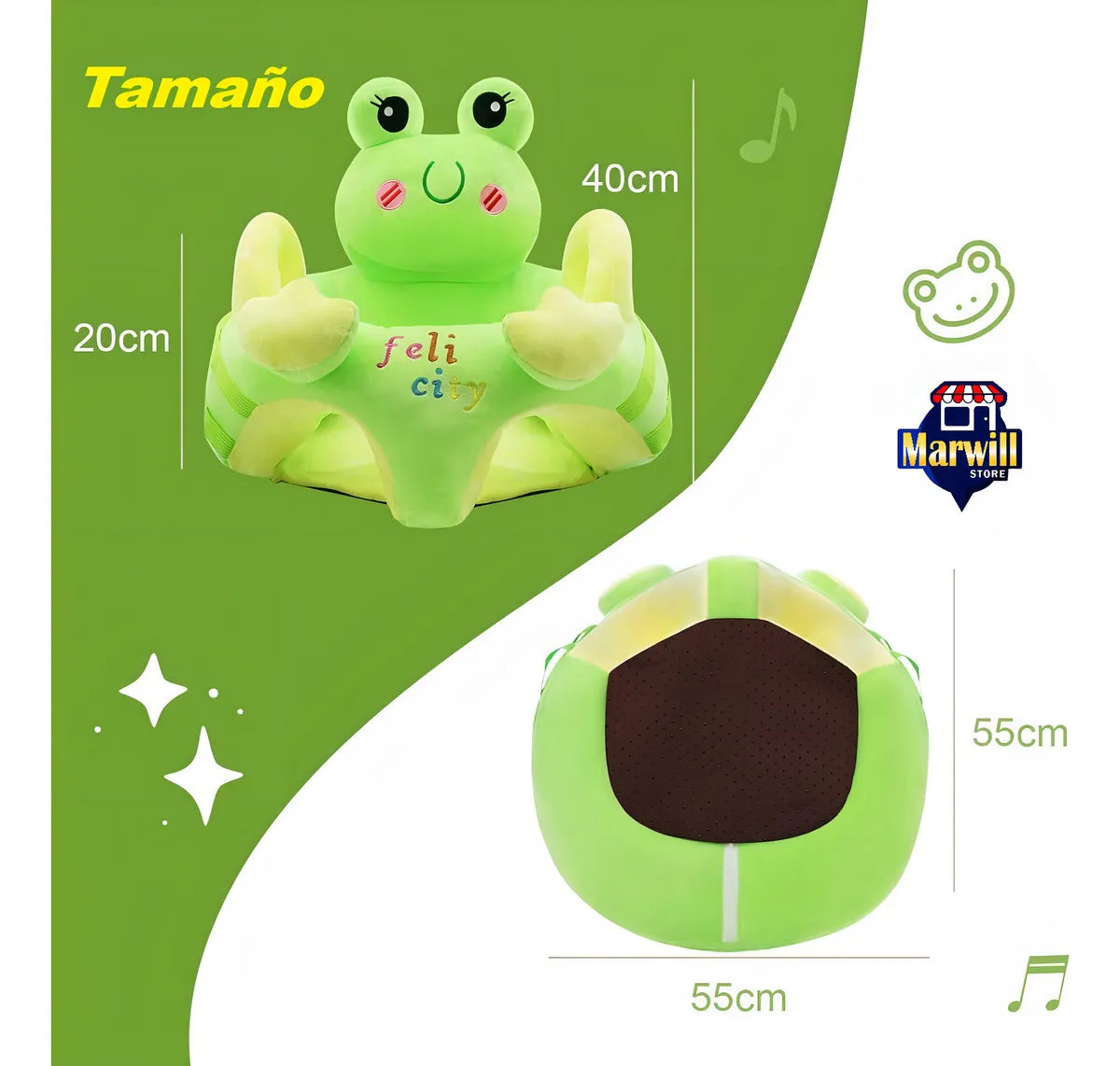 Sofá Almohada Asiento Cojin Silla Rana Aprender Sentar Portátil Felpa Suave Fácil Limpiar Seguro Cómodo Apoyo Perfecto Lindo Soporte Estable Mantener Postura Diseño Práctico Diversión Interactiva Bebé