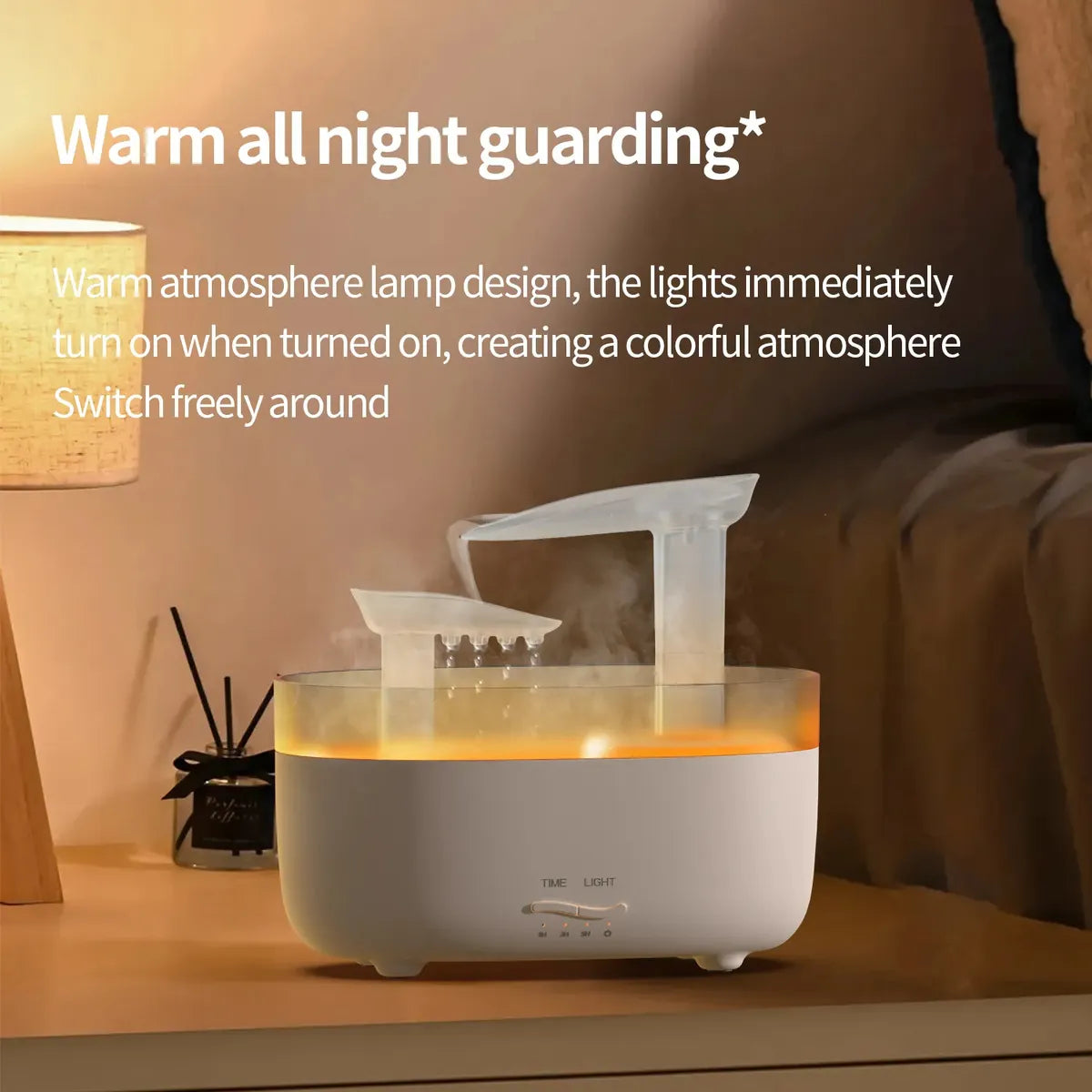 Humidificador De Aromas Cascada Vapor Luz Led + Esencia Negro
