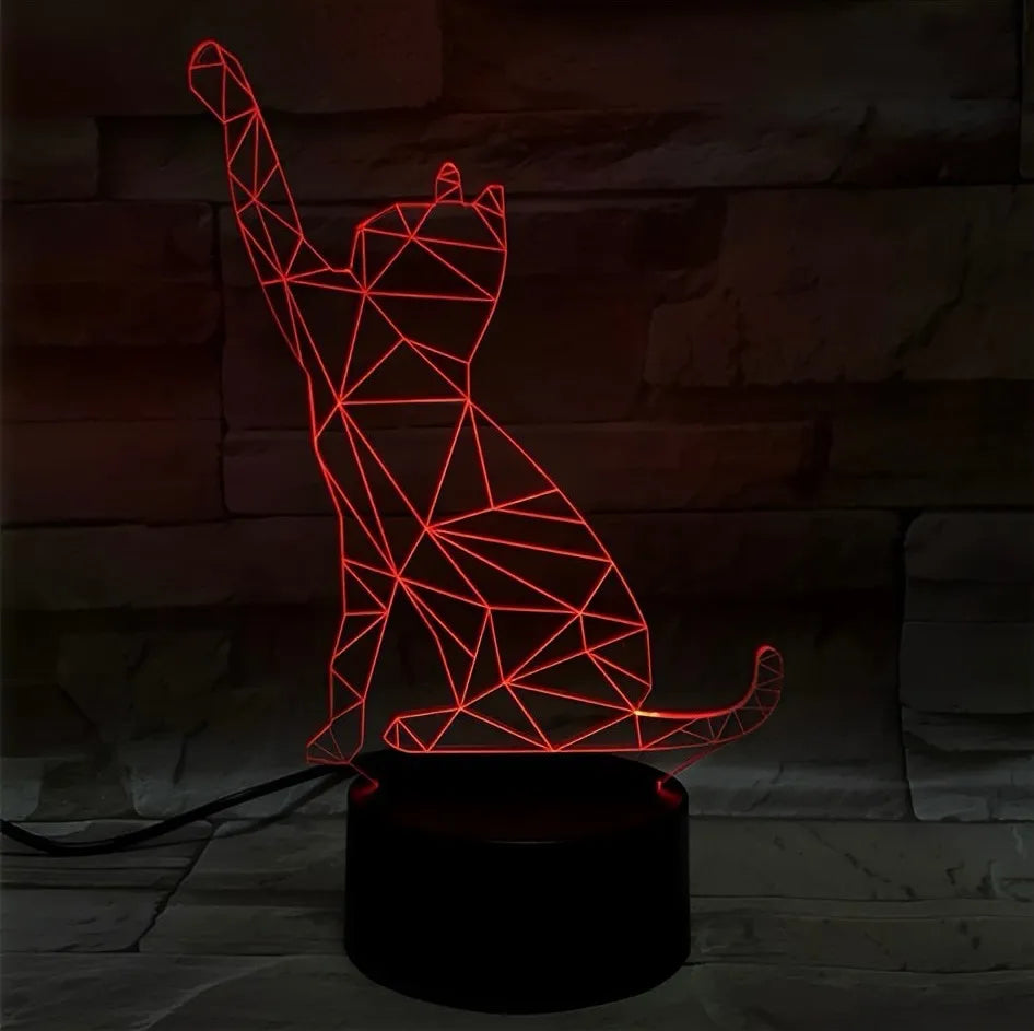 Lámpara De Noche Led Gato 3d Holograma Decoración Regalo Negra