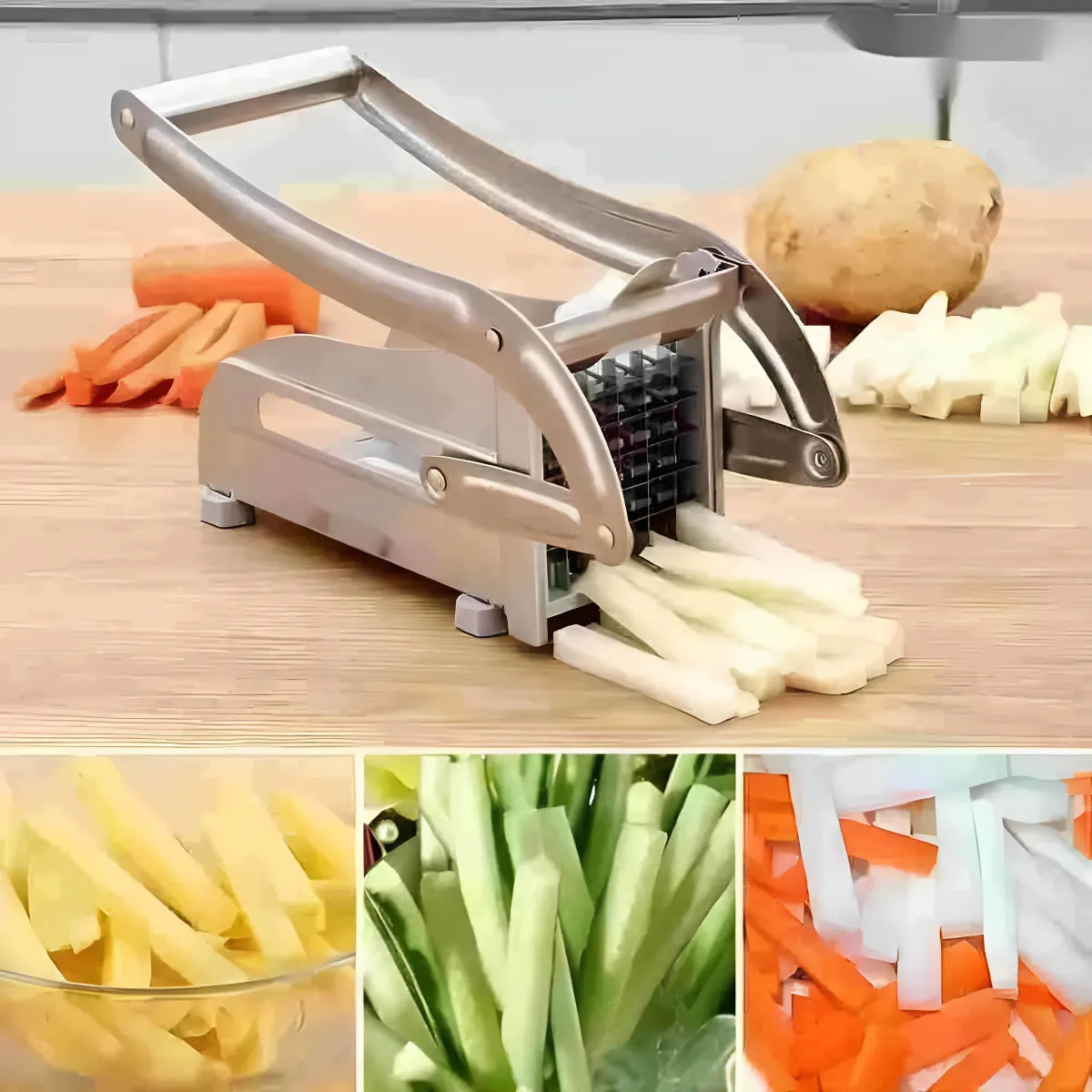 Cortador De Papas Rallador De Verduras Rebanador De Cebollas Color Plata