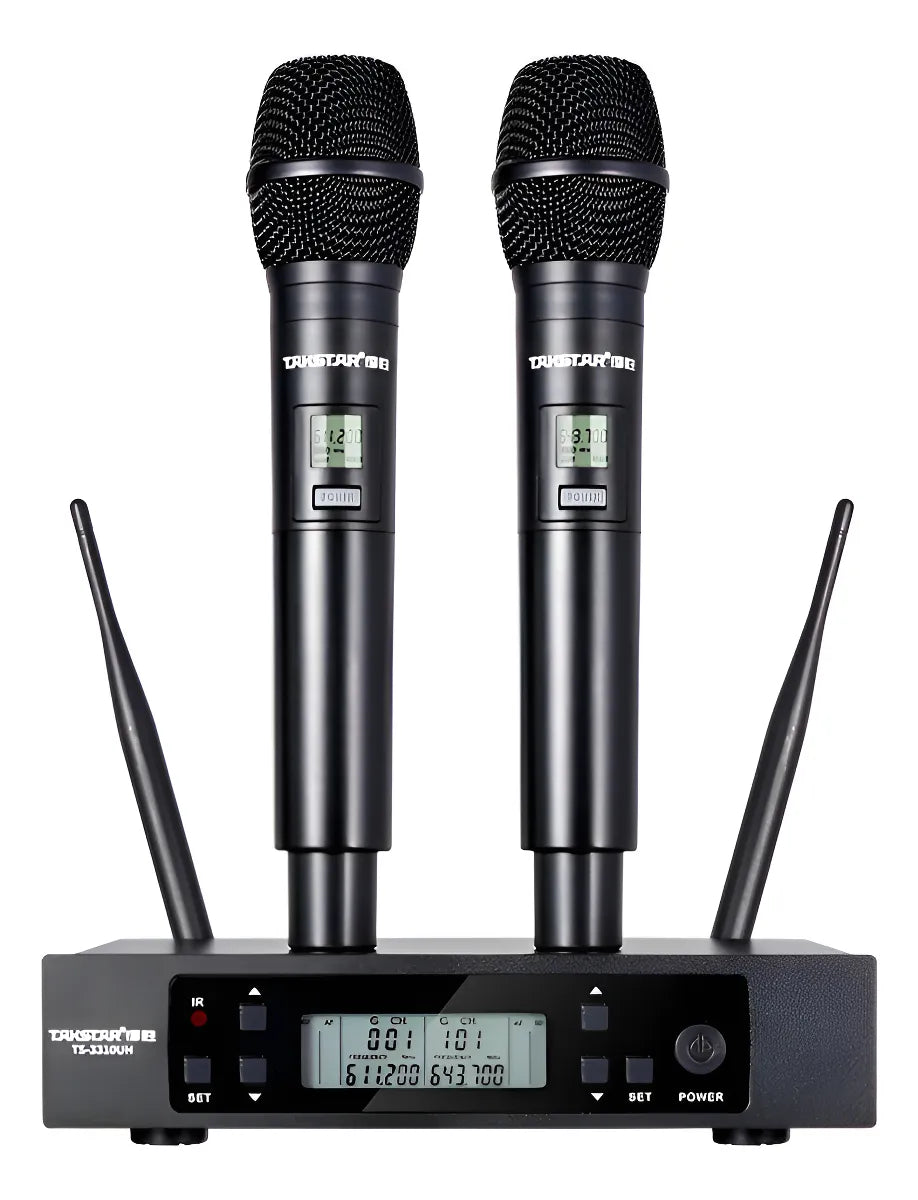 Microfonos Inalambricos Doble Takstar Ts3310 100mt 100ch Uhf Negro