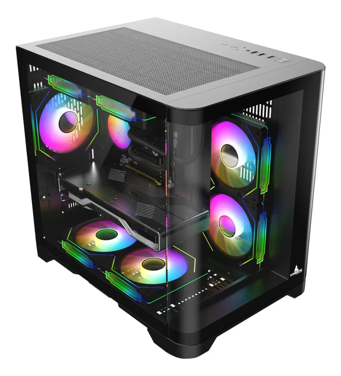 Gabinete Gamer Iceberg Crystal Wave M Negra Argb 3 Fans Negro