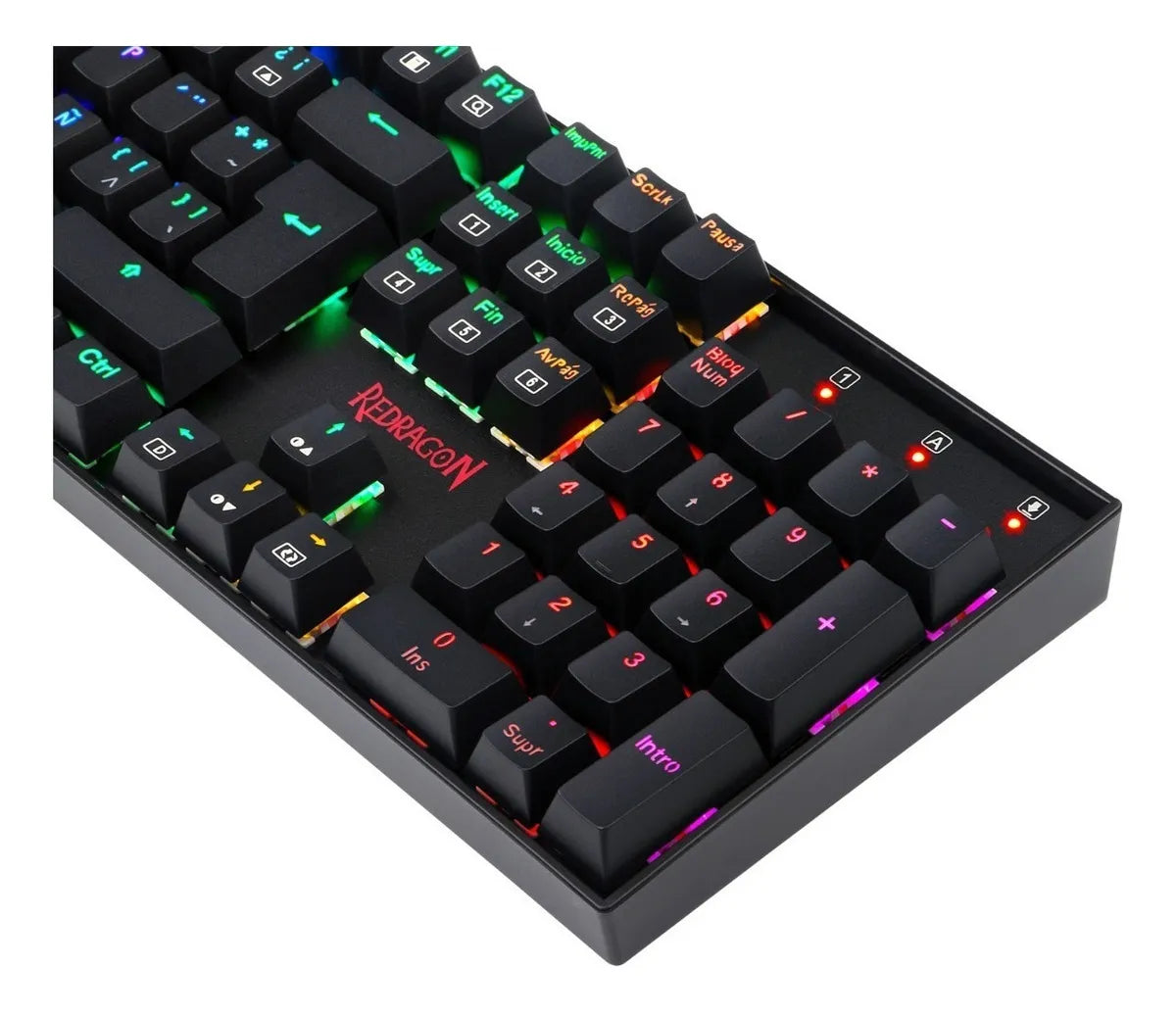 Teclado gamer Redragon Mitra QWERTY Outemu Blue español latinoamérica color negro con luz RGB