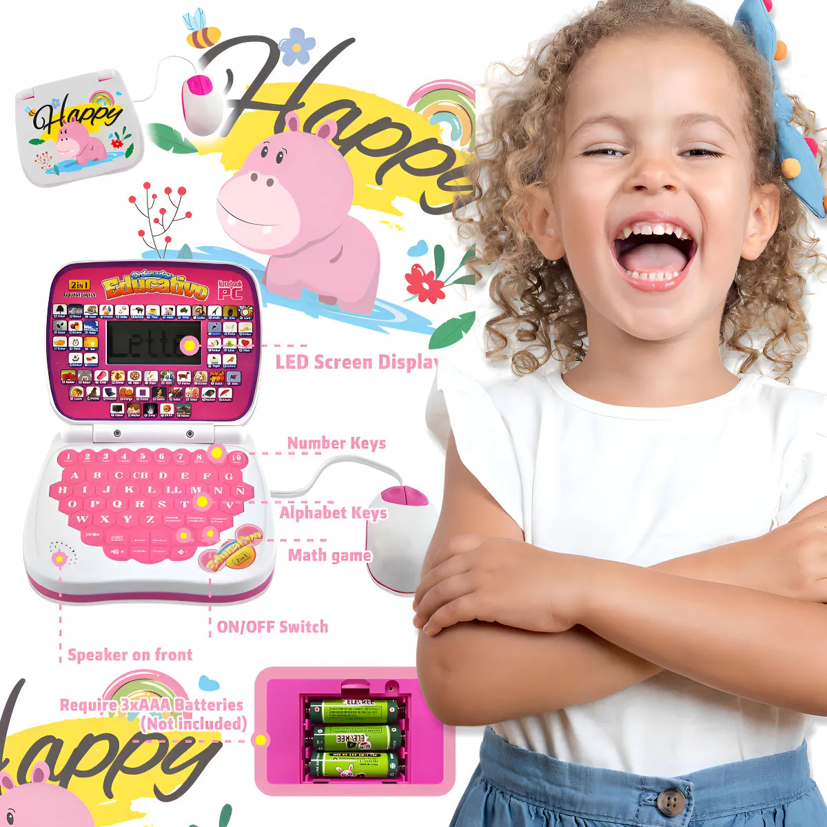 Mini Ordenador Didáctico Educativo Infantil Color Rosado