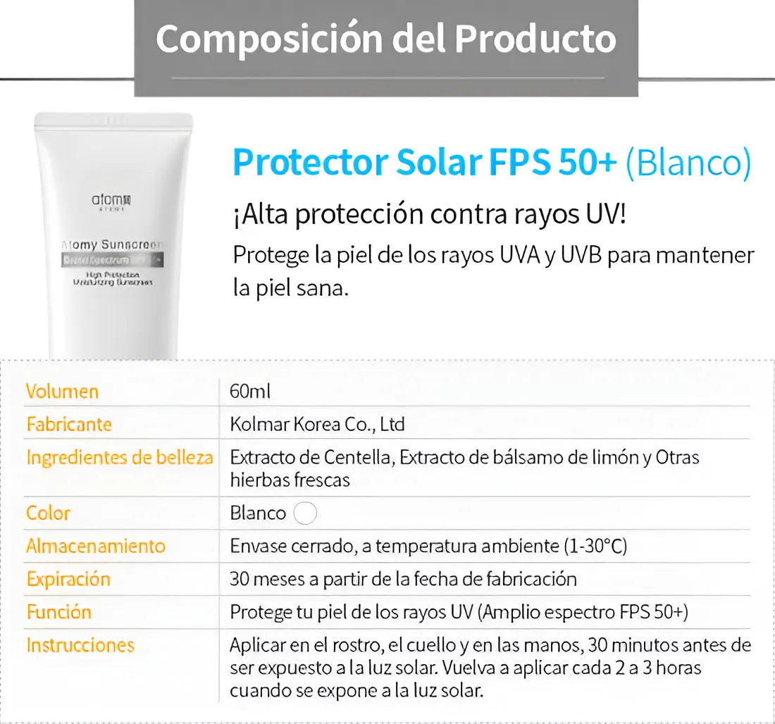 Protector Solar Atomy tono blanco Sunscreen
