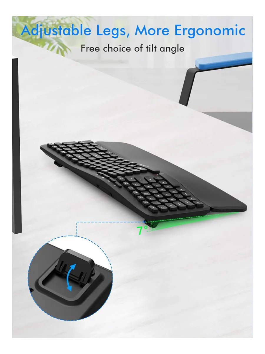 Teclado Inalambrico Ergonomico E-yooso K757 Con Reposamuñeca Negro