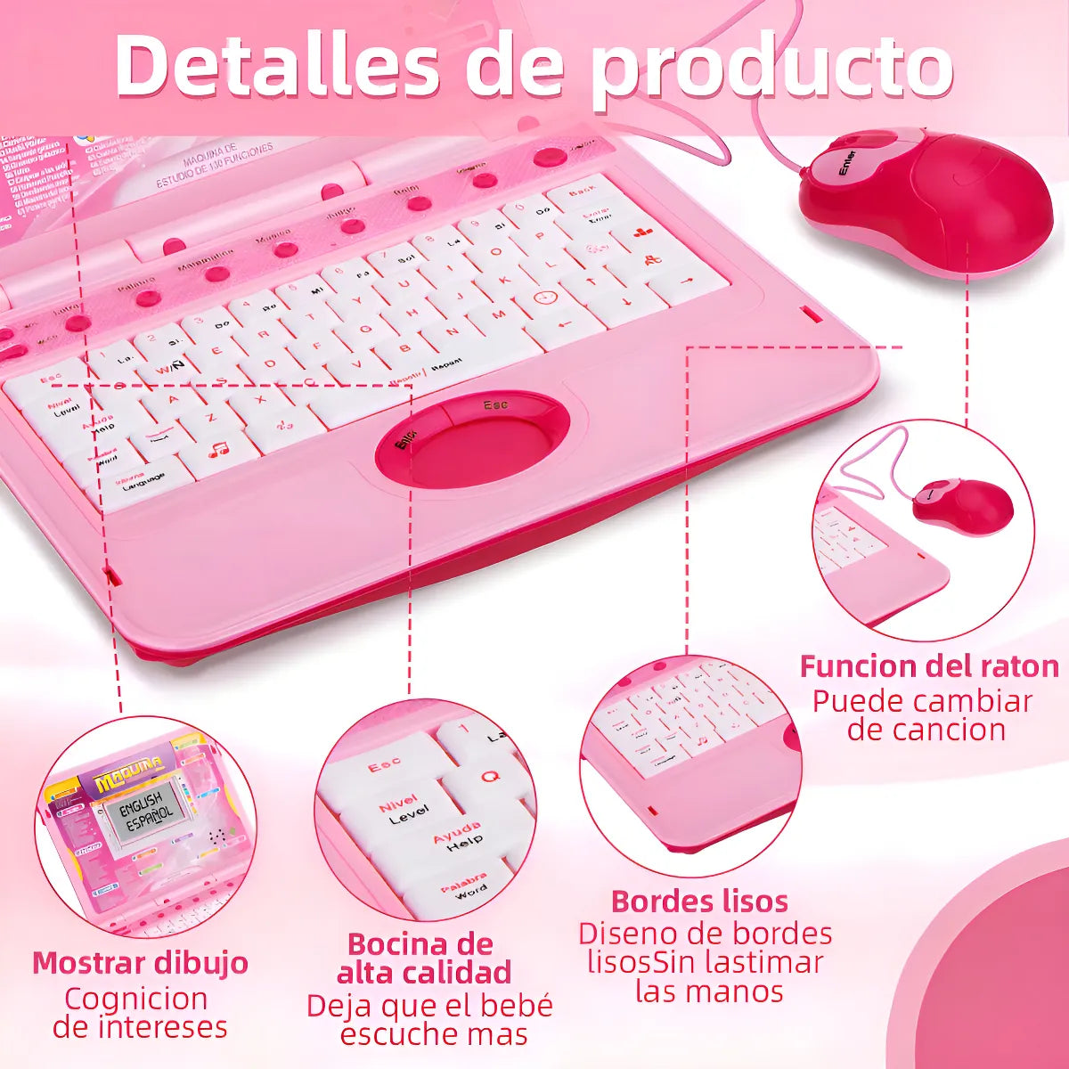 Computadora Infantil Bei Tian 246ES Didáctica Portátil Color Rosa 66 Programas