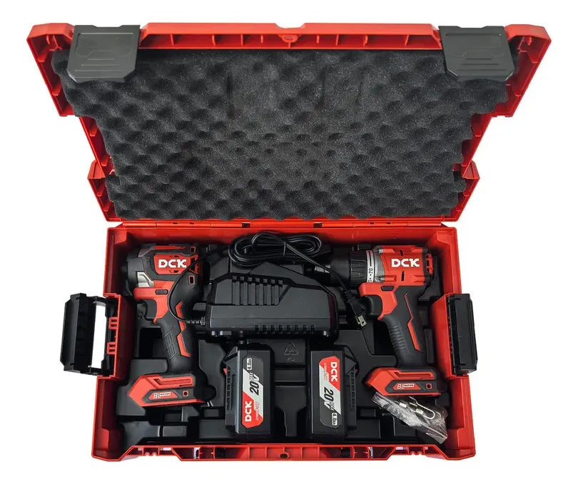 Combo Inalámbrico 20v Taladro Percutor + Atornillador Dck - Rojo/negro