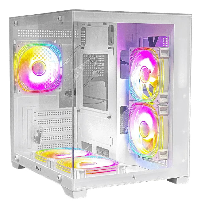 Gabinete Chasis Para Pc Gamer Pecera Argb Blanco + 5 Cooler