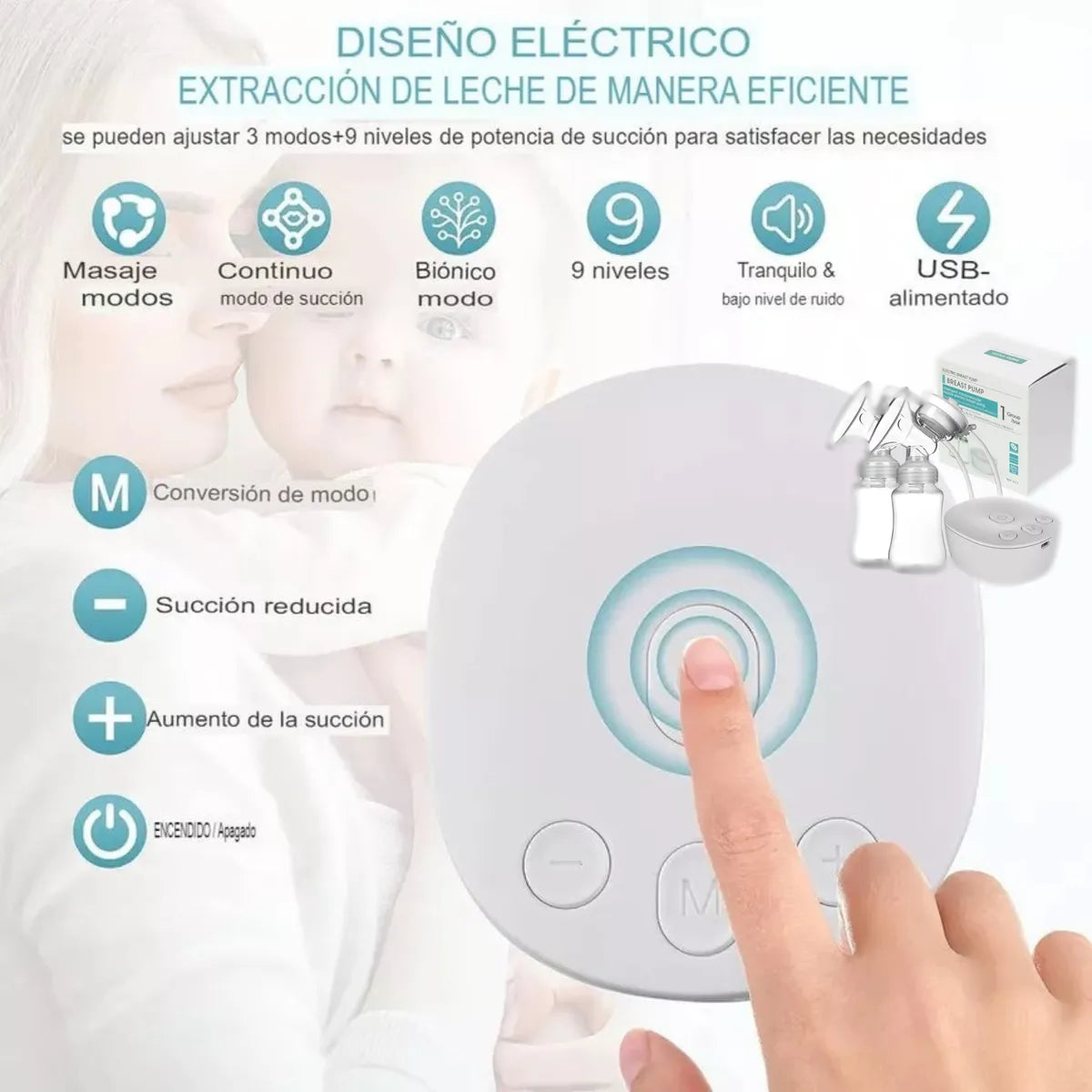Extractor Doble Portatil Leche Materna Automatico Electrico